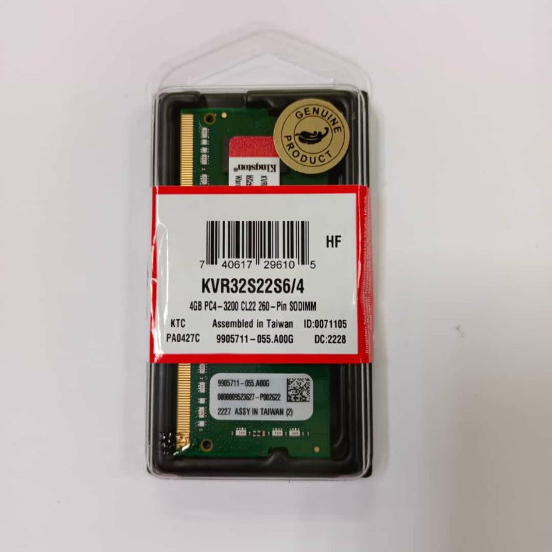 Ram Kingston SODIMM 4GB DDR4 3200MHz - KVR32S22S6/4 resmi