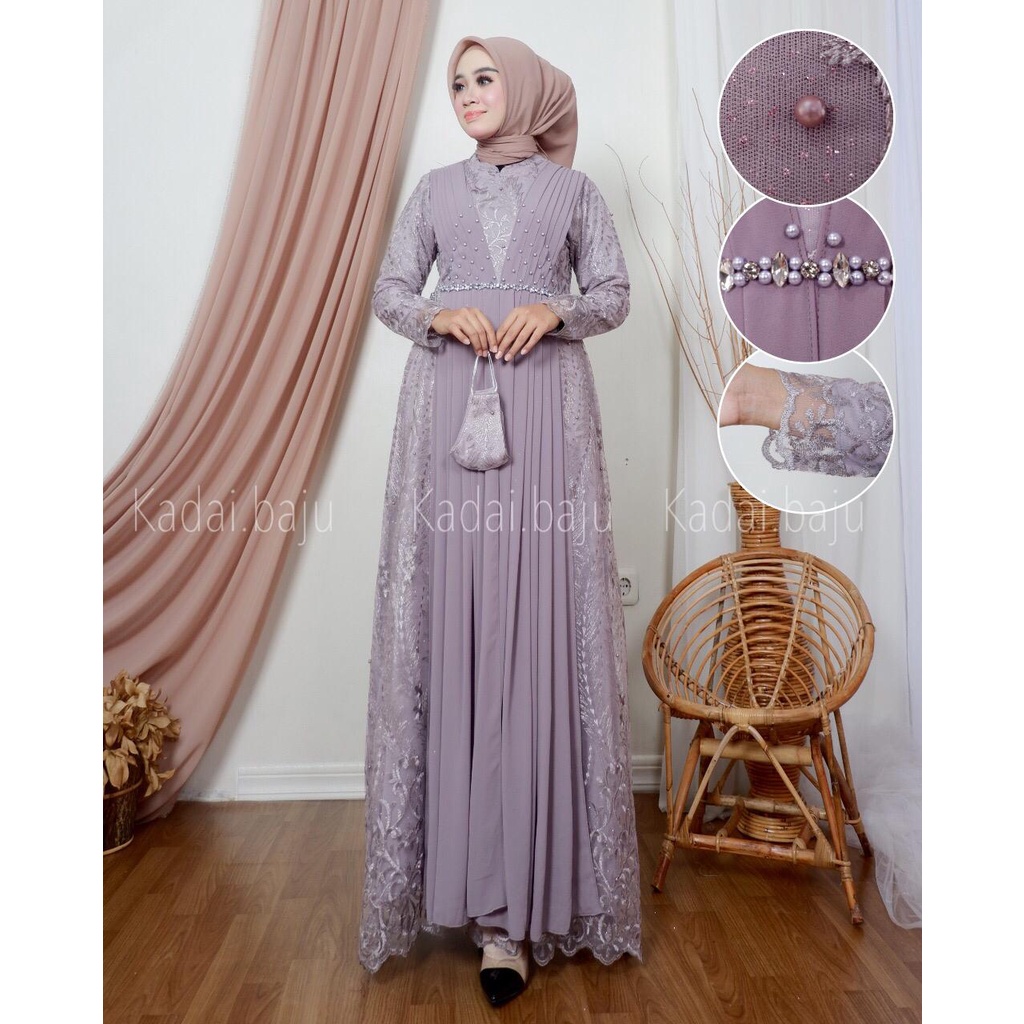 Gamis malika / Gamis brukat jumbo / Gamis wisuda / Gamis tulle modern / Dress Malika Size M L XL XXL