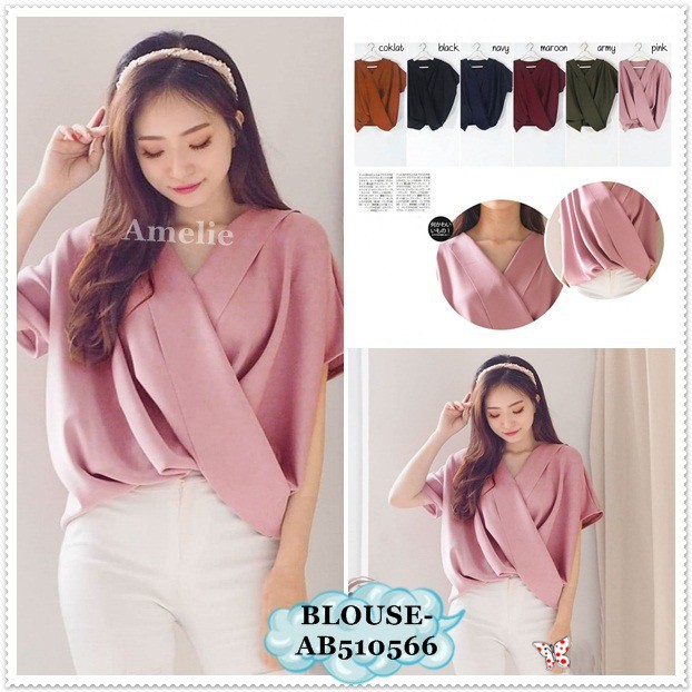 [baju wanita korea]  Baju Atasan Wanita Blouse Bangkok Korea Hitam Merah Pink Army