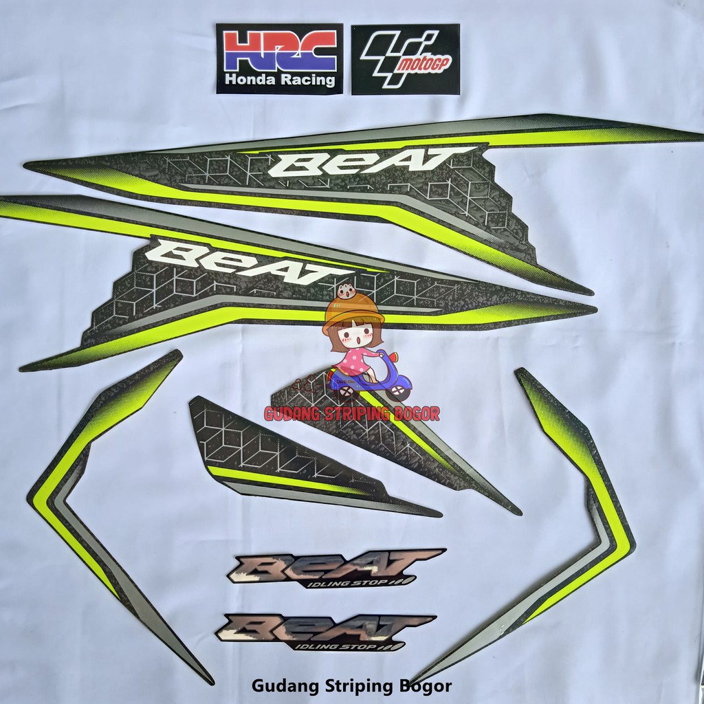 STIKER STRIPING BODY MOTOR HONDA BEAT ISS 2020 FULL HITAM