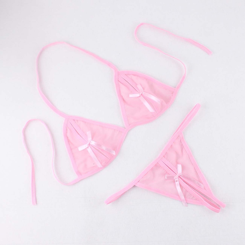 Lingerie Babydoll Open Crotch G String dan Bra Mini Bikini Sexy Transparan Pakaian dalam 3B057
