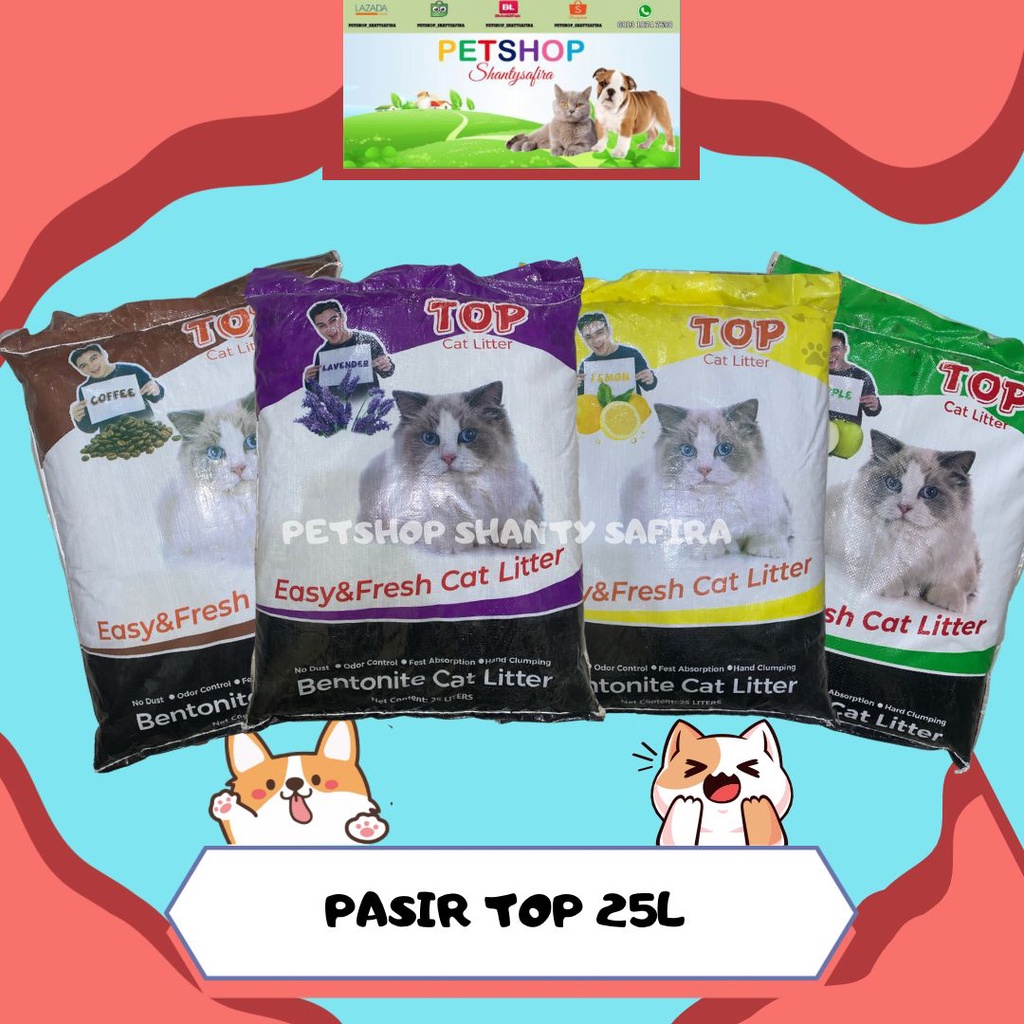 KHUSUS EXPEDISI - PASIR TOP CAT 25 LITER / 25 LTR / 20 KG / 20KG PASIR KUCING GUMPAL WANGI BENTONITE ANTI DEBU 5 L / 10 L / 25 L