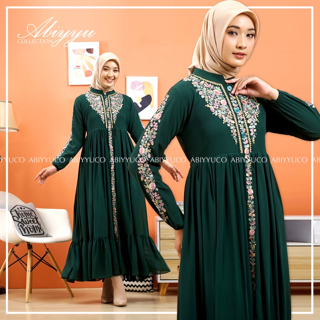 Abiyyuco TA9015 | Dress/Gamis Ceruty Babydoll Busui Hitam, Putih, dan Warna dengan Bordir Cantik