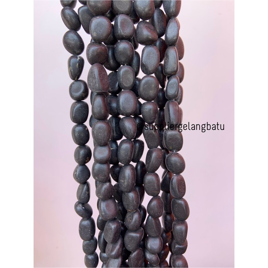 manik Batu alam blackstone doff Beads 12 x 10mm bahan gelang kalung hitam matte prakarya craft alam