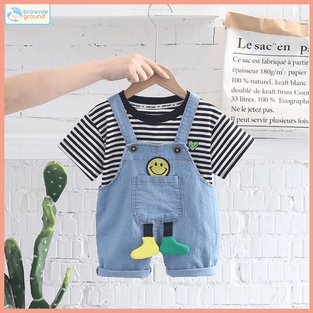 BROWNIEGROUND - SETELAN ANAK KEREN / BAJU KODOK LUCU / BAJU OVERAL / MOTIF KODOK SMILE