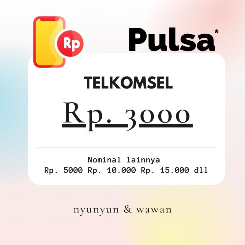 Pulsa telkomsel 3000, 5000, 10000, 15000, 20000, dll