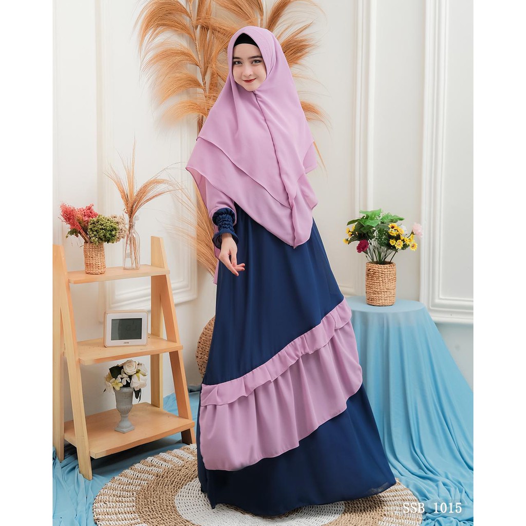 Gamis Ceruty polos set khimar berfuring NAZKIA model terbaru new fashion muslim style