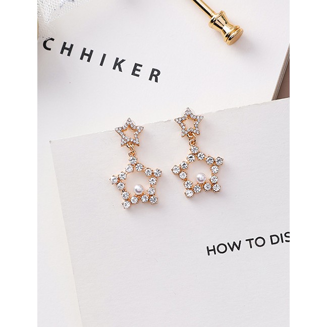 LRC Anting Tusuk Fashion Size Star Star Crystal Circle 925 Silver Pin Stud Earrings F48306