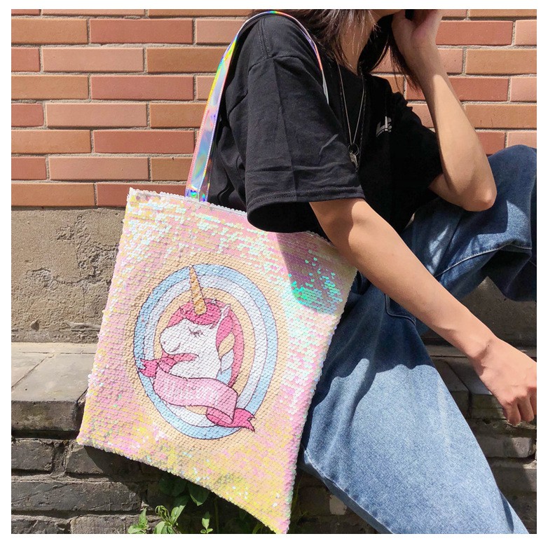 Tote Bag Sequin Unicorn Flamingo Besar TU012 tas les