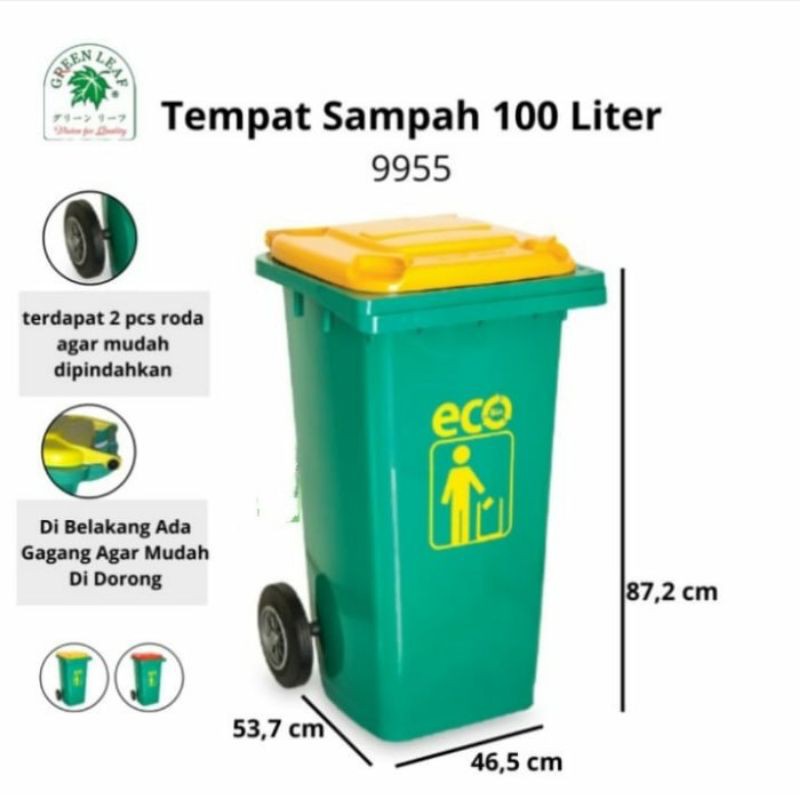 ATARI GREEN LEAF - Tempat Sampah Roda 100 120 240 Liter ECO Dustbin / Tempat Sampah Dorong / Tempat Sampah Roda Besar / Tempat Wadah Tong Sampah Roda 100 120 240 Liter Green Leaf