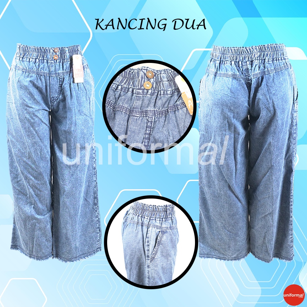 CELANA KULOT JEANS WANITA / KULOT RAWIS PINGGANG KARET SERUT / CELANA KULOT PANJANG SOFT JEANS / CELANA JINS CEWEK / KULOT MURAH BAHAN PREMIUM HALUS HIGH WAIST FULL KARET