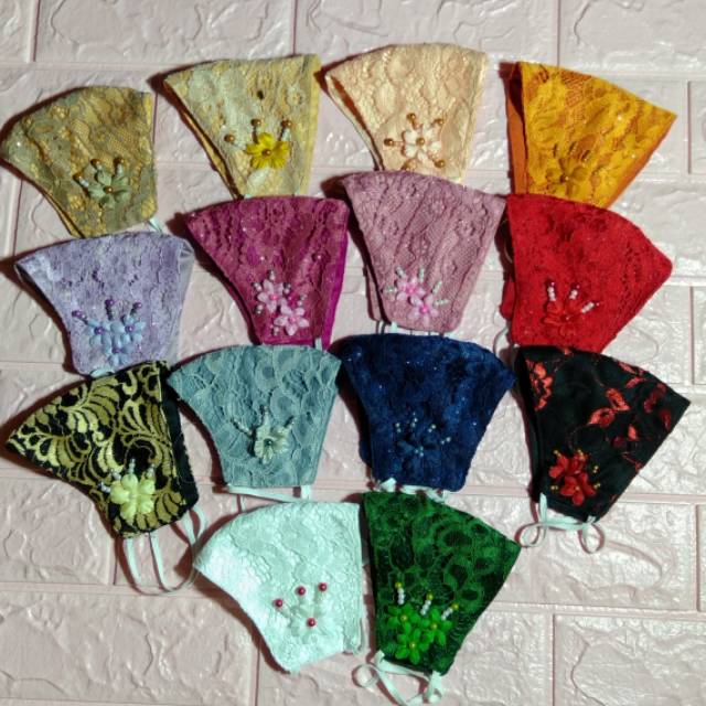 Masker 3 lapis brukat cantik payet
