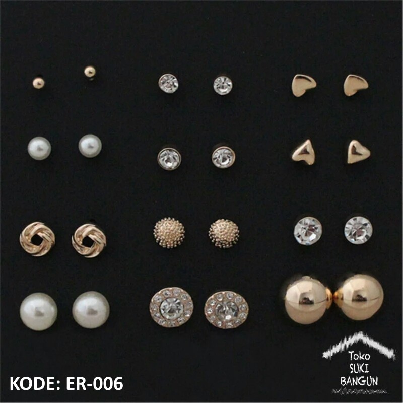 ER-006 Earring Set Women Fashion Anting Wanita Pearl Rhinestone