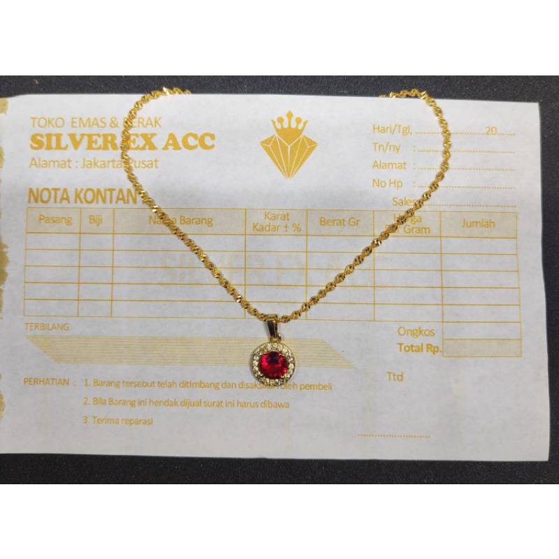 KALUNG CANTIK MOTIF ULIR LIONTIN BATU MERAH FULL PERMATA BERLAPIS EMAS 24K SANGAT CANTIK