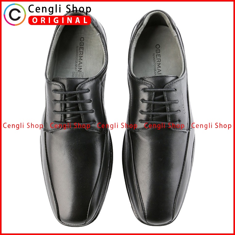 SEPATU OBERMAIN PRIA ORIGINAL PANTOFEL FORMAL KULIT ASLI HITAM OM05