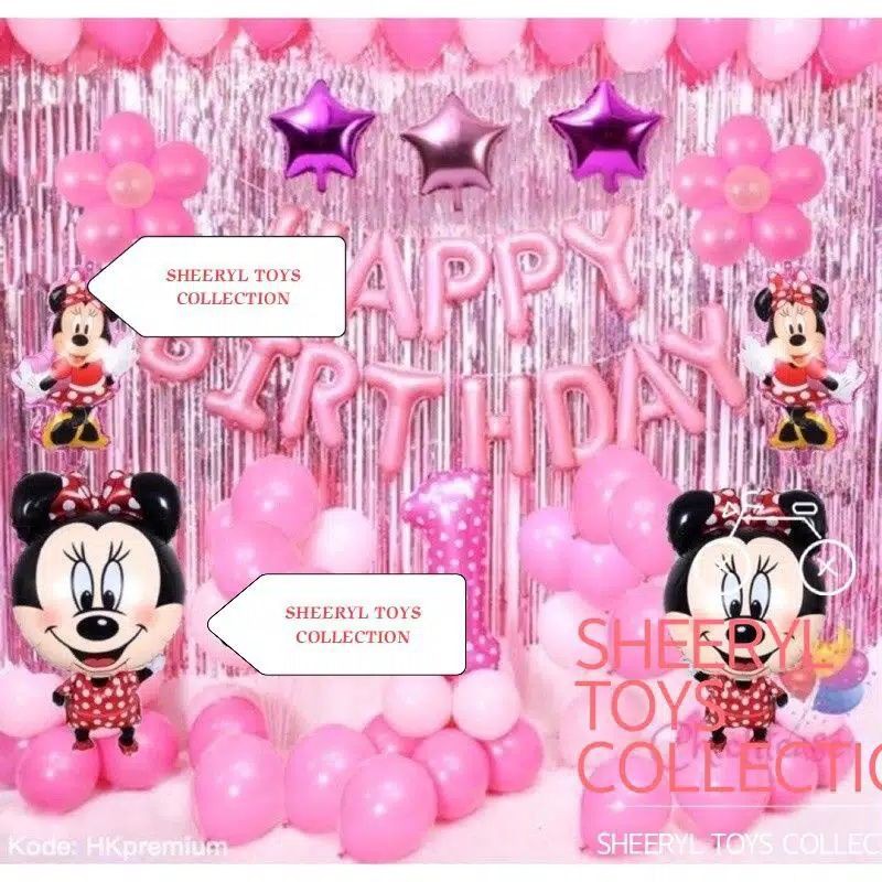 Dekor ulang tahun anak perempuan tema mickey mouse set dekorasi ultah