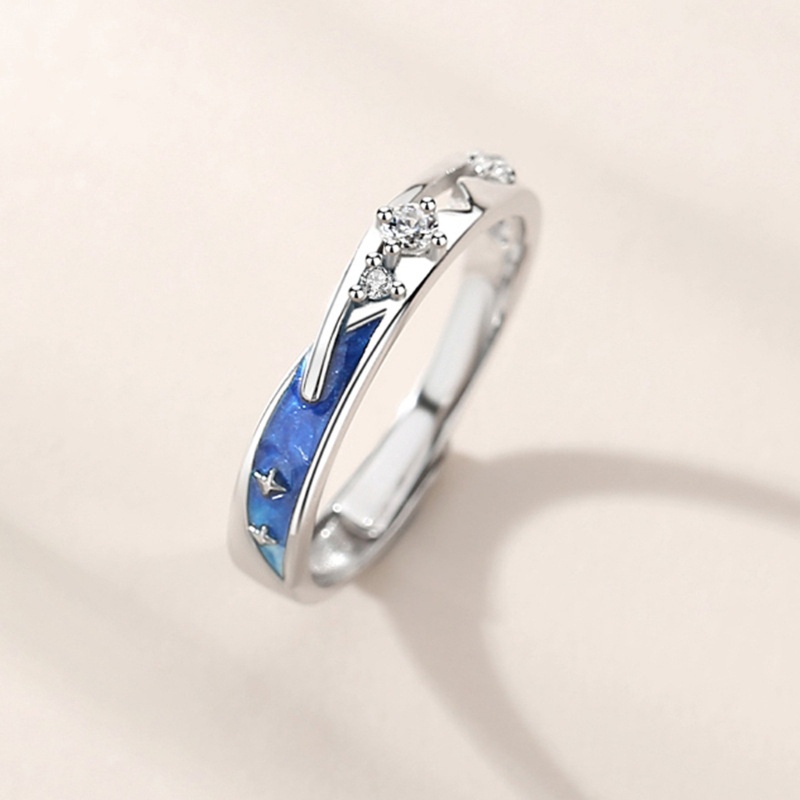 SIY  2Pcs Dainty Sea Blue Meteoric Star Lover Couple Rings Matching Set Promise Wedding Moon Star Ring Bands for Him and Her