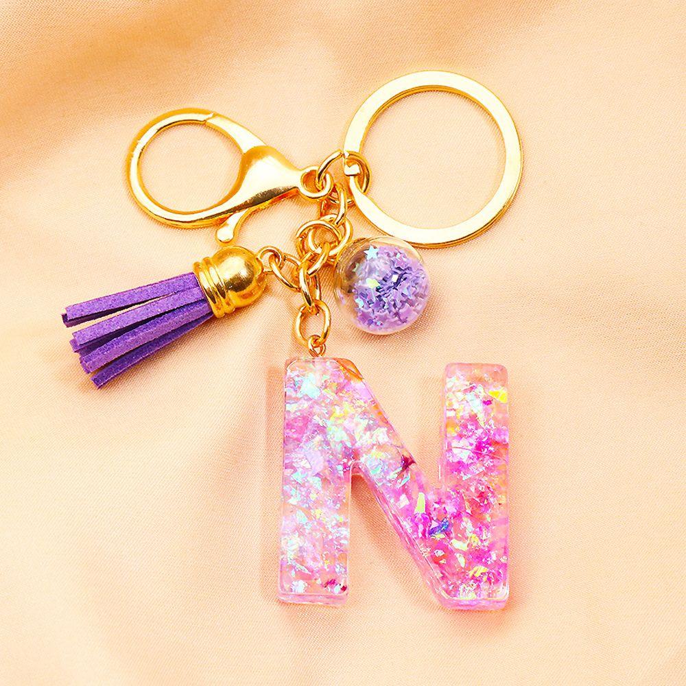 Lanfy 26huruf Gantungan Kunci Resin Aksesoris Fashion Perhiasan Mobil Keyring Rumbai Liontin Alfabet Key Chain