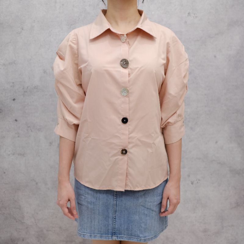 kemeja pink salem button up shirt baju kerja preloved wanita pakaian bekas murah meriah formal wear