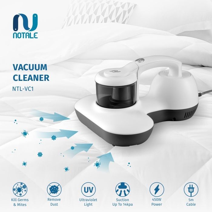 Notale UV Anti Dust Mite Vacuum Cleaner HEPA Filter Penyedot Debu dilengkapi UV Sterill 14000Pa Sedot Kuat Remah Makanan Debu  Rambut Kill Germs &amp; Mites Sterilisasi 99,99%. Ranjang Bantal Karpet