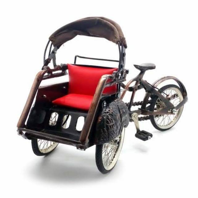Miniatur Becak Replika Becak Bahan Besi Becak Pajangan DIY Craft