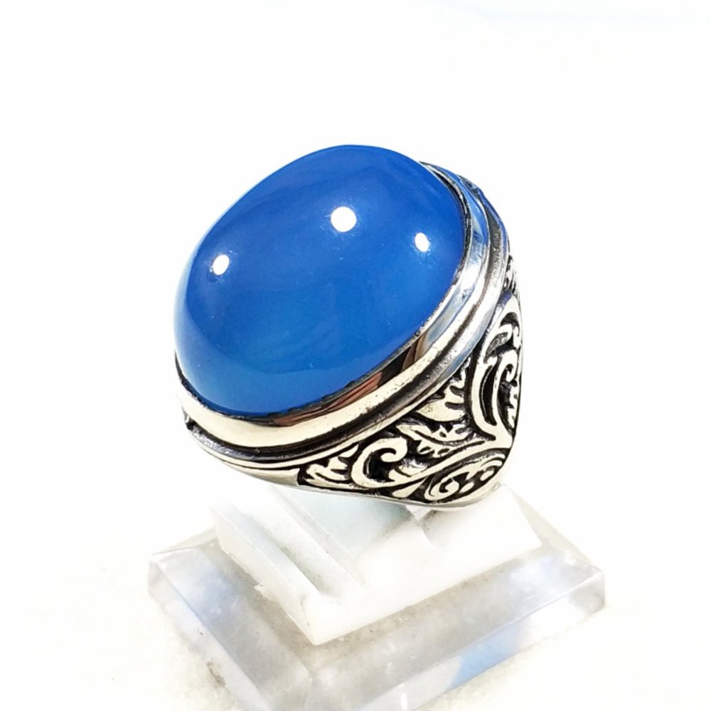 CINCIN BATU AKIK NATURAL BIRU LANGIT CHALCEDONY BIG SIZE MUMBUL BOSS TERMURAH