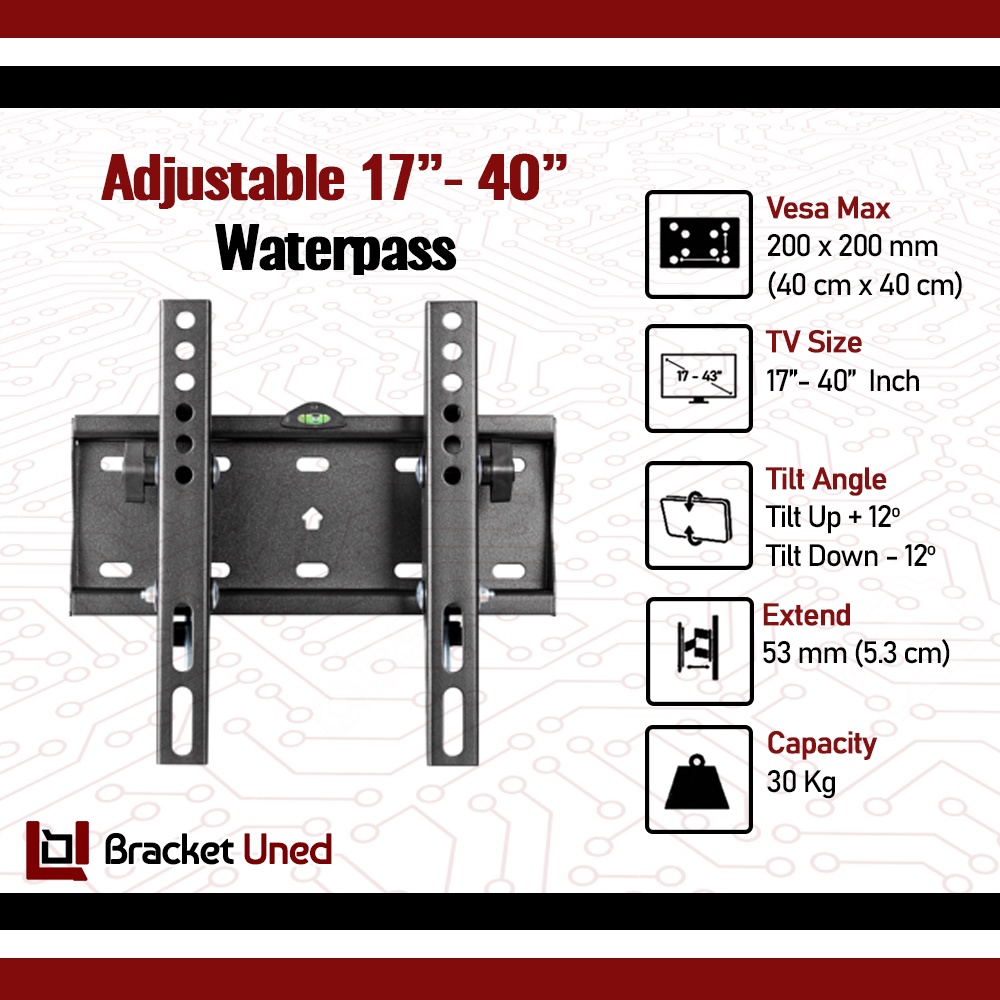 Bracket Braket Breket TV Led LCD Plasma 40 32 30 24 17 Inch Adjustable Waterpass Kualitas Import