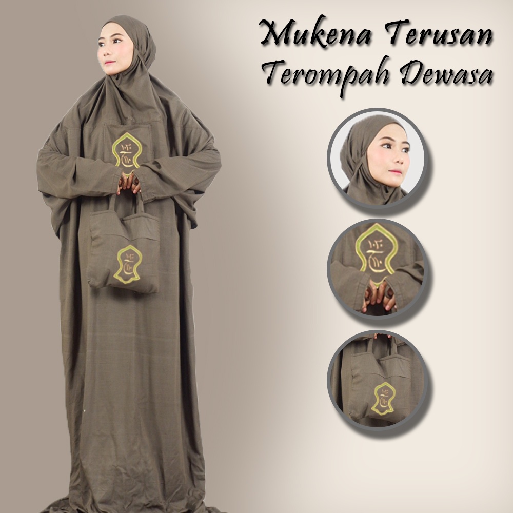 Mukena Terusan Terompah Dewasa - Mukenah Hadramaut Polos Traveling Jumbo Rayon Premium Bali Murah