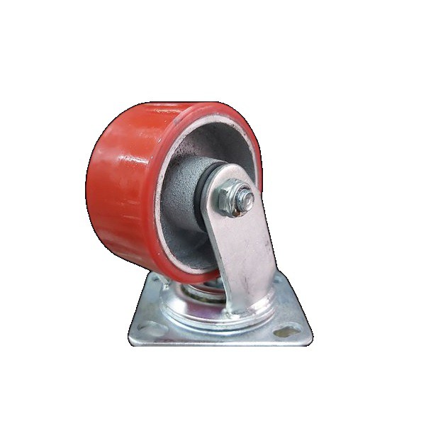 Roda Caster Troli / Trolly PU Merah 4 Inch Taiwan Heavy Duty Hidup ( Putar )