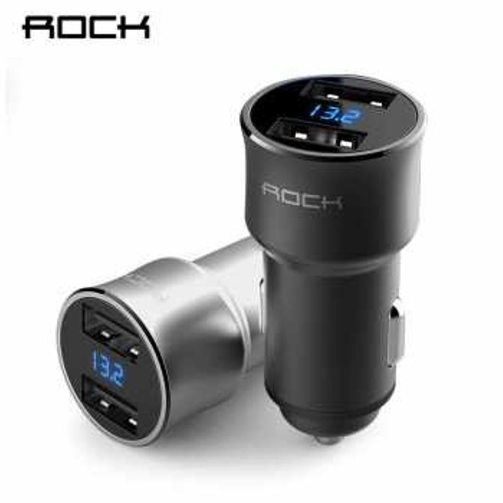 Car Charger Rock USB 2 Port Fast Charge 3.4A with Digital LED Display