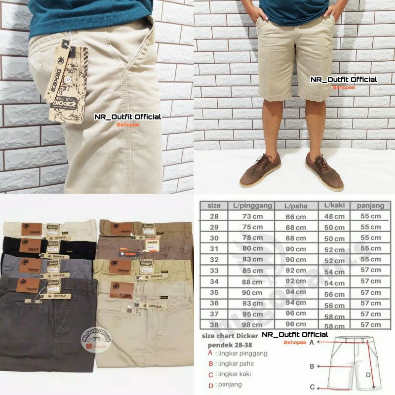 Celana Original Dicker Pendek Pria Chino Premium Bahan Cotton Twill Canvas Tebal Tidak Berbulu Size 28-38