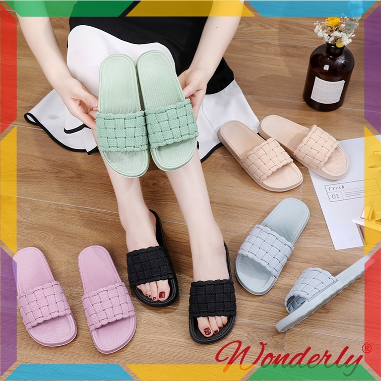 V202A42 Sandal Slop Slip On Karet Jelly Wanita Sendal Selop Empuk Model Tikar Cewek Wonderly