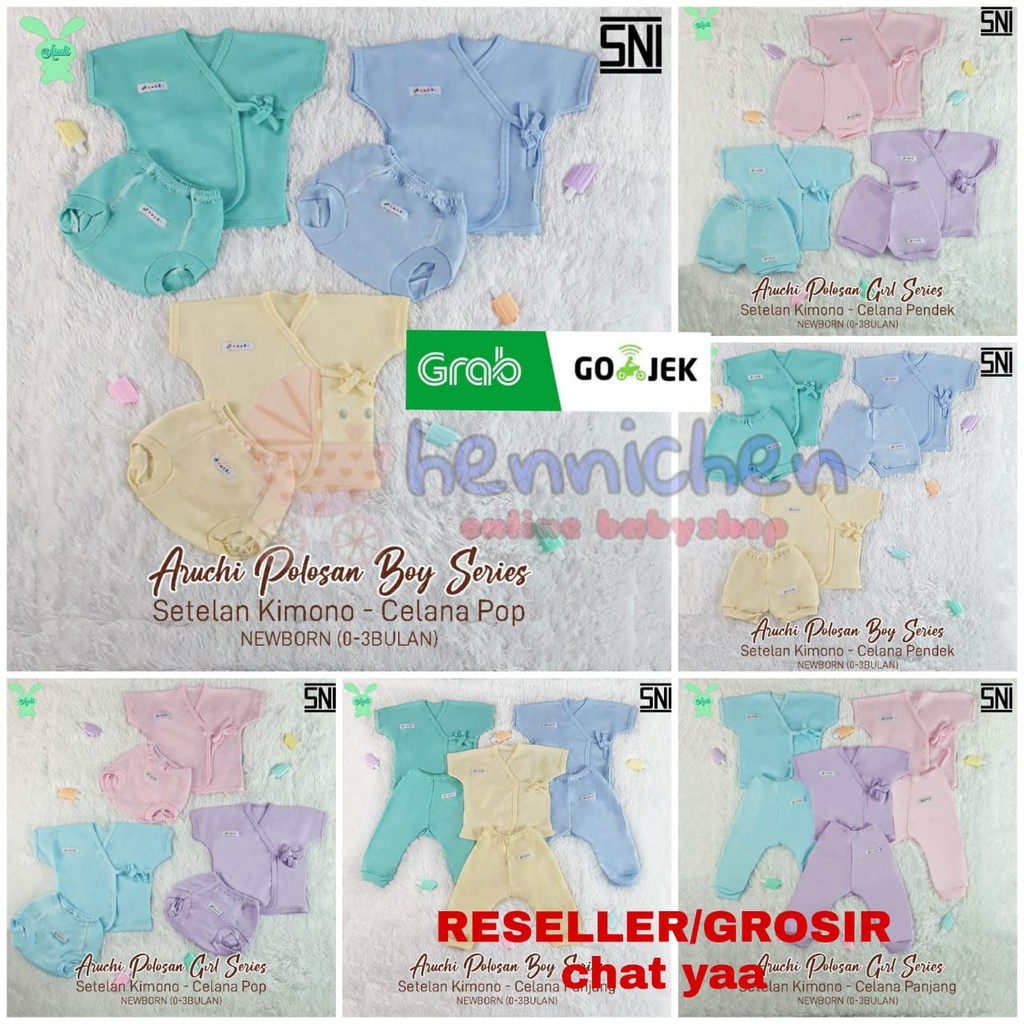 ARUCHI KIMONO POLOS / ARUCHI KIMONO BORDIR WARNA SETELAN BAYI NEWBORN SETELAN PIYAMA BAYI