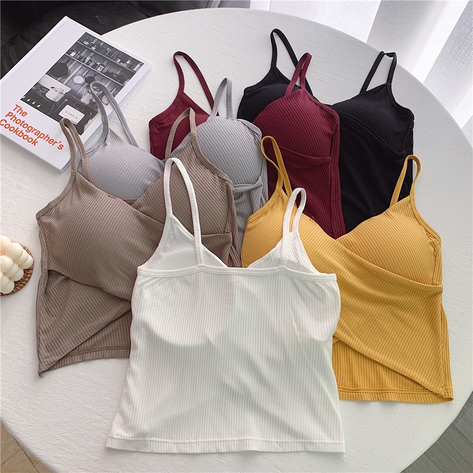 ELFYDO BRA516 Tank Top Cross Twist Pakaian Crop Top Dalaman Wanita Korea V Neck Atasan Cewek