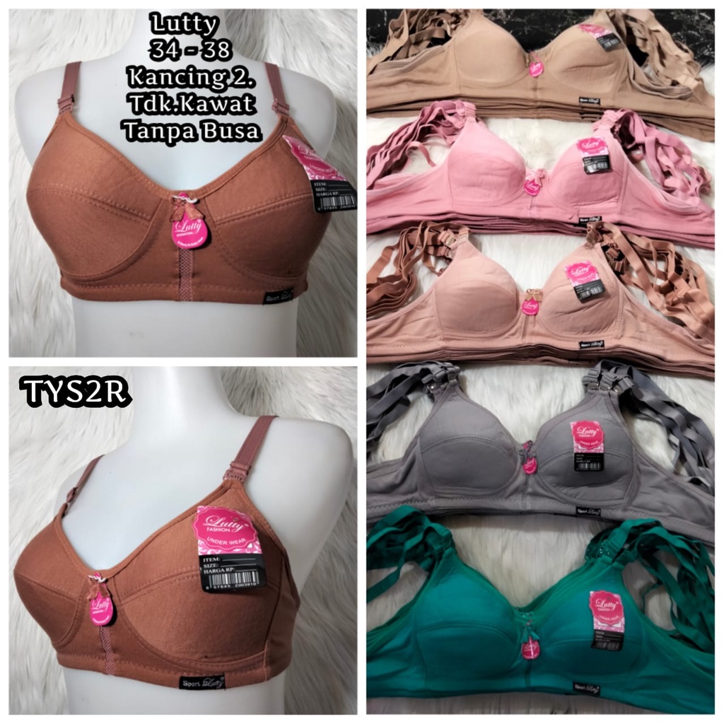BH LUTTY POLOS TANPA BUSA TANPA KAWAT TALI KECIL KANCING DUA SPORT BRA WANITA CUP SMALL SIZE REMAJA 
