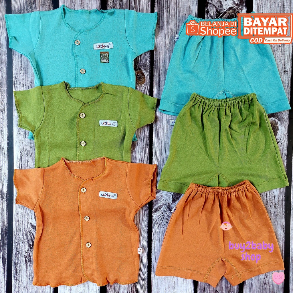 Ridges Little Q baju bayi setelan piyama pendek World Color Series 0-3 Bulan 3 PCS