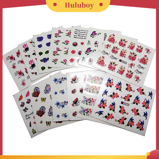 Huluboy Huluboy♡ 50 Lembar Stiker Decal Transfer Air Motif Bunga Untuk Dekorasi Manicure DIY