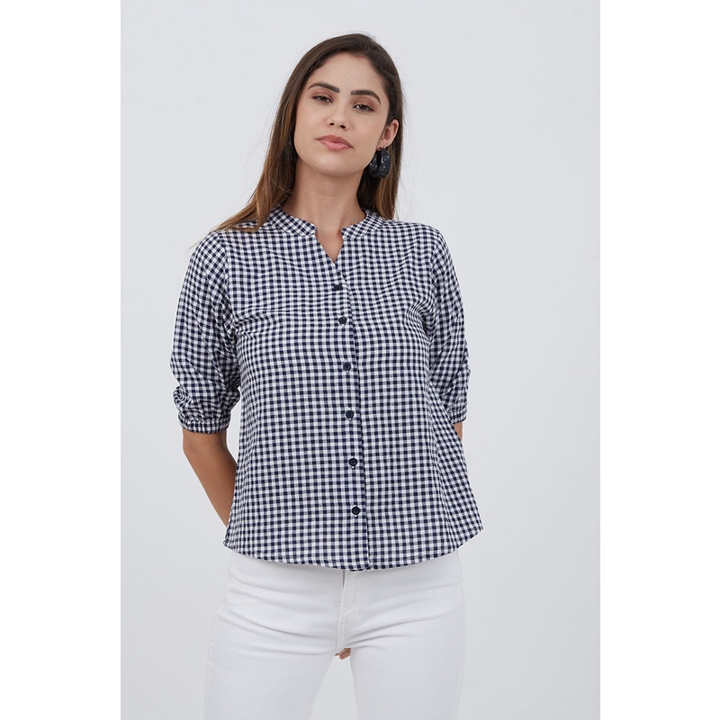 Sorabel - Sree Plaid Simple Blouse/ Kemeja Wanita Motif Kotak-kotak Collar Neck Lengan 3/4-3