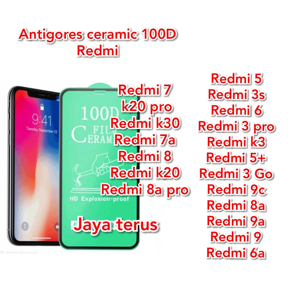 Redmi 5+/5/3/K3/K30/K20/K20Pro/9/9A/9C/6/6A/7/7A/8/8A/8APro/Go/3s/3Pro AntiGores Ceramic 100D