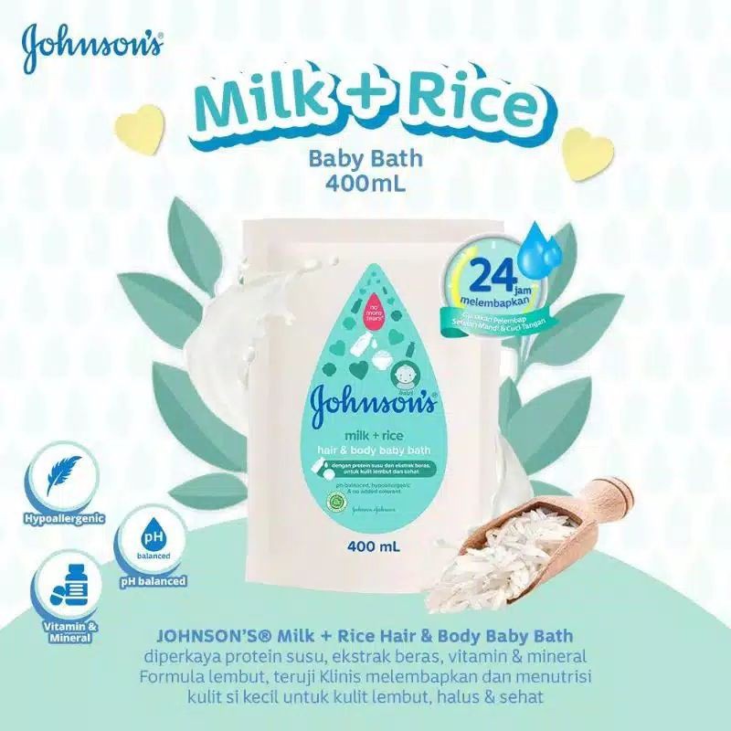 Johnson Milk Rice Hair Body Baby Bath Refill 400ml