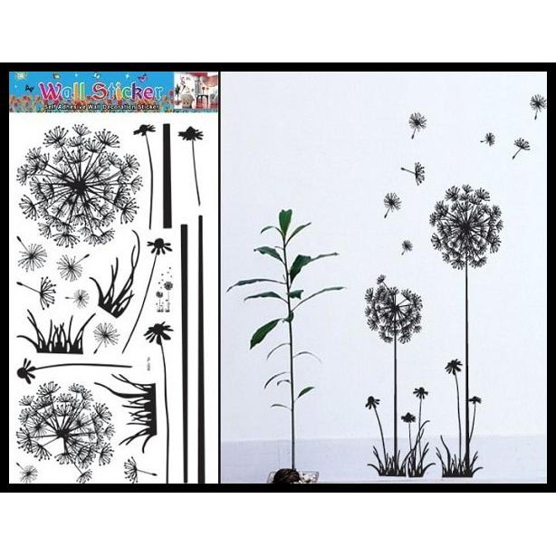 SET STIKER DEKORASI DINDING MOTIF BUNGA DANDELION HITAM