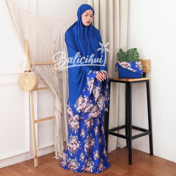 Balicihui Mukena Nadia Biru 1 Mukena Bali Jumbo Mukena Bali Dewasa Mukena Dewasa Jumbo by Balicihui