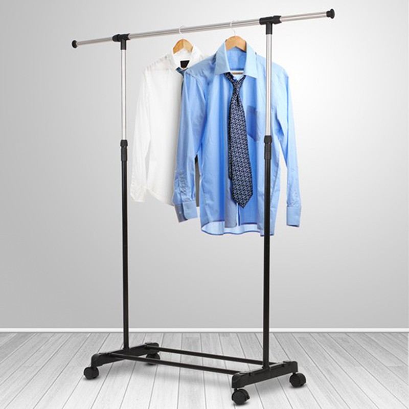 Rak Gantungan Baju Single Rod Rack Stainless + Roda