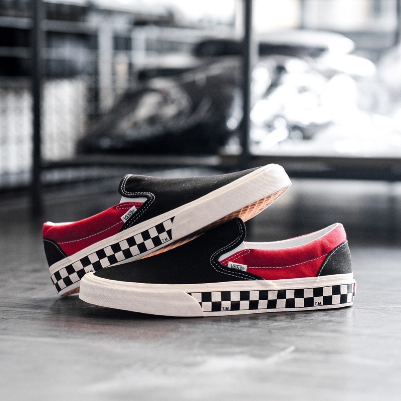 VANS SLIP-ON BMX CHECKERBOARD BLACK RED ORIGINAL 100%