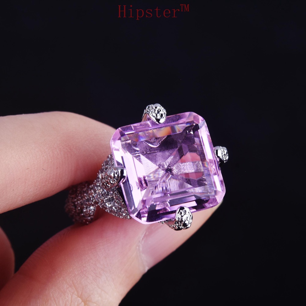 Cincin Model Terbuka Aksen Berlian Warna Pink Untuk Wanita