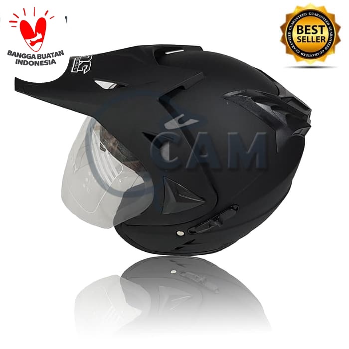 Helm Motor Sni 2 Kaca Knc Semi Trail Cross Polos Black Doff Bukan Jpx Termurah
