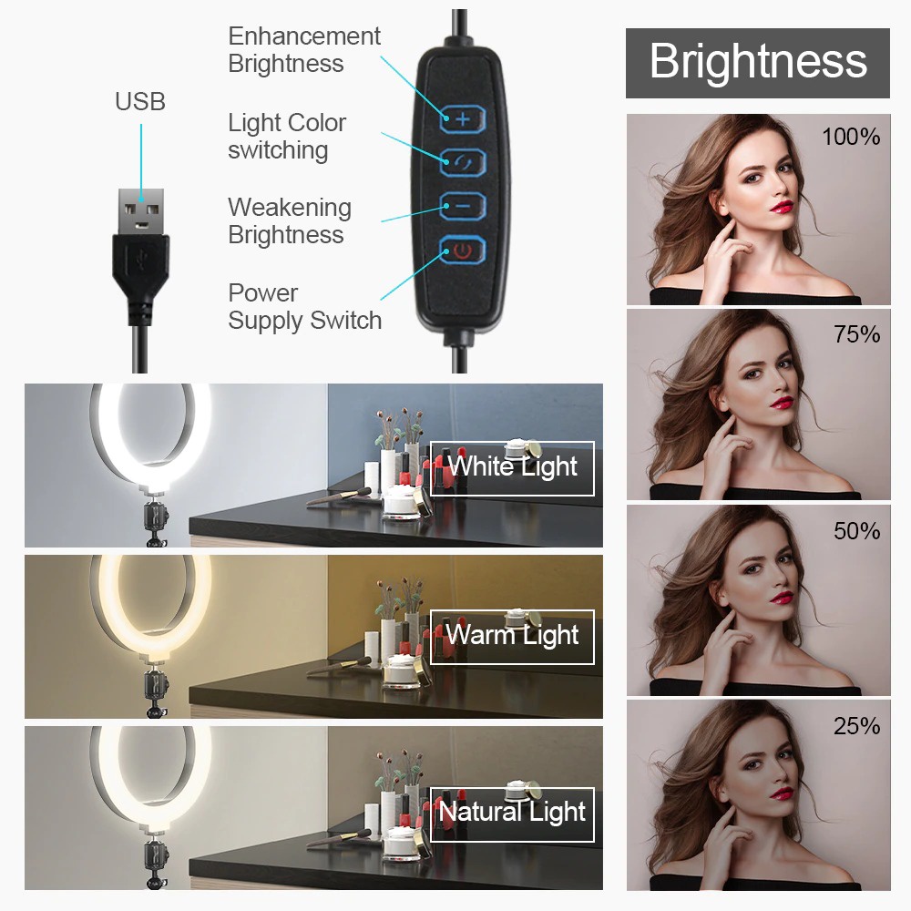 Mini Tripod Phone HP Ring Light Selfie Make Up Fill Light Photo Studio 16cm