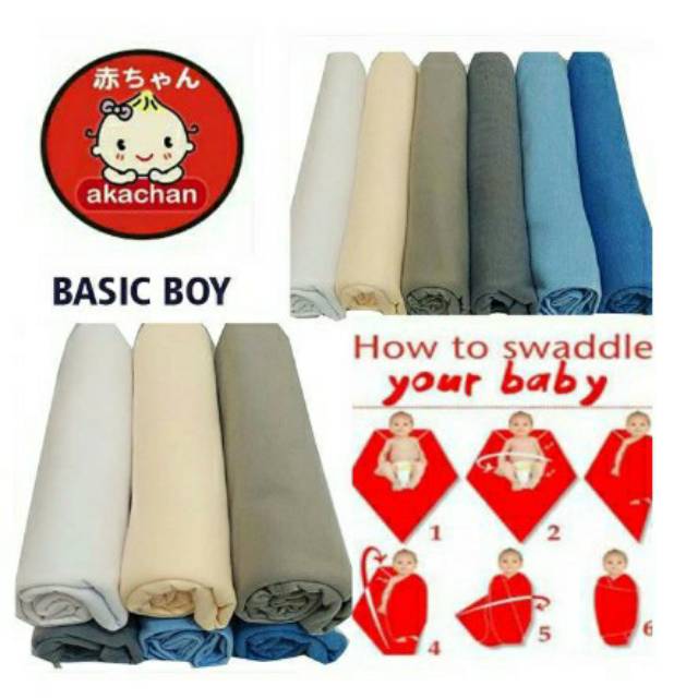 BASIC BOY Akachan Baby Swaddle Bedong Kain Kaos Polos Biru abutua abumuda cream putih bdbb