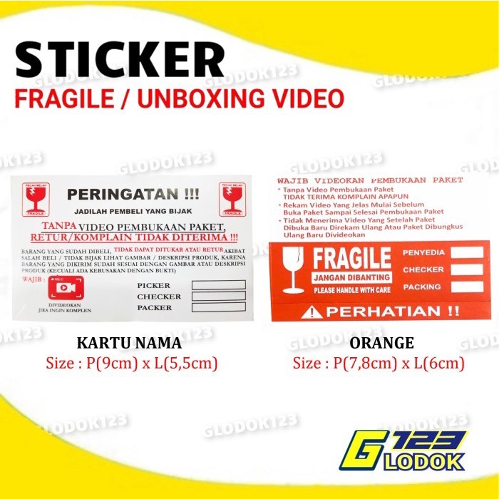 Stiker Label Video Unboxing Sticker Fragile Pecah Belah