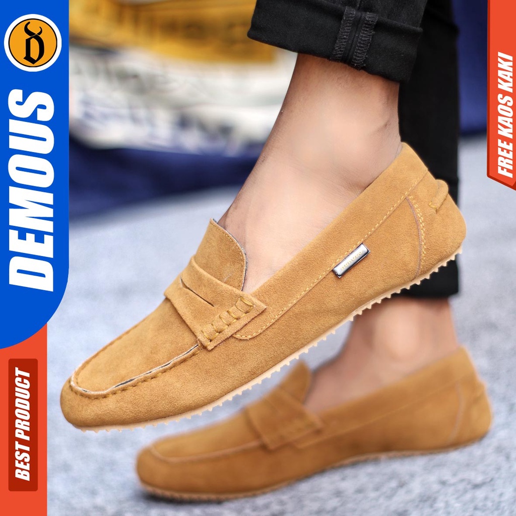 Demous Noah Sepatu Slip on Pria Santai Casual Formal Suede Kerja Kantor Kuliah Hitam